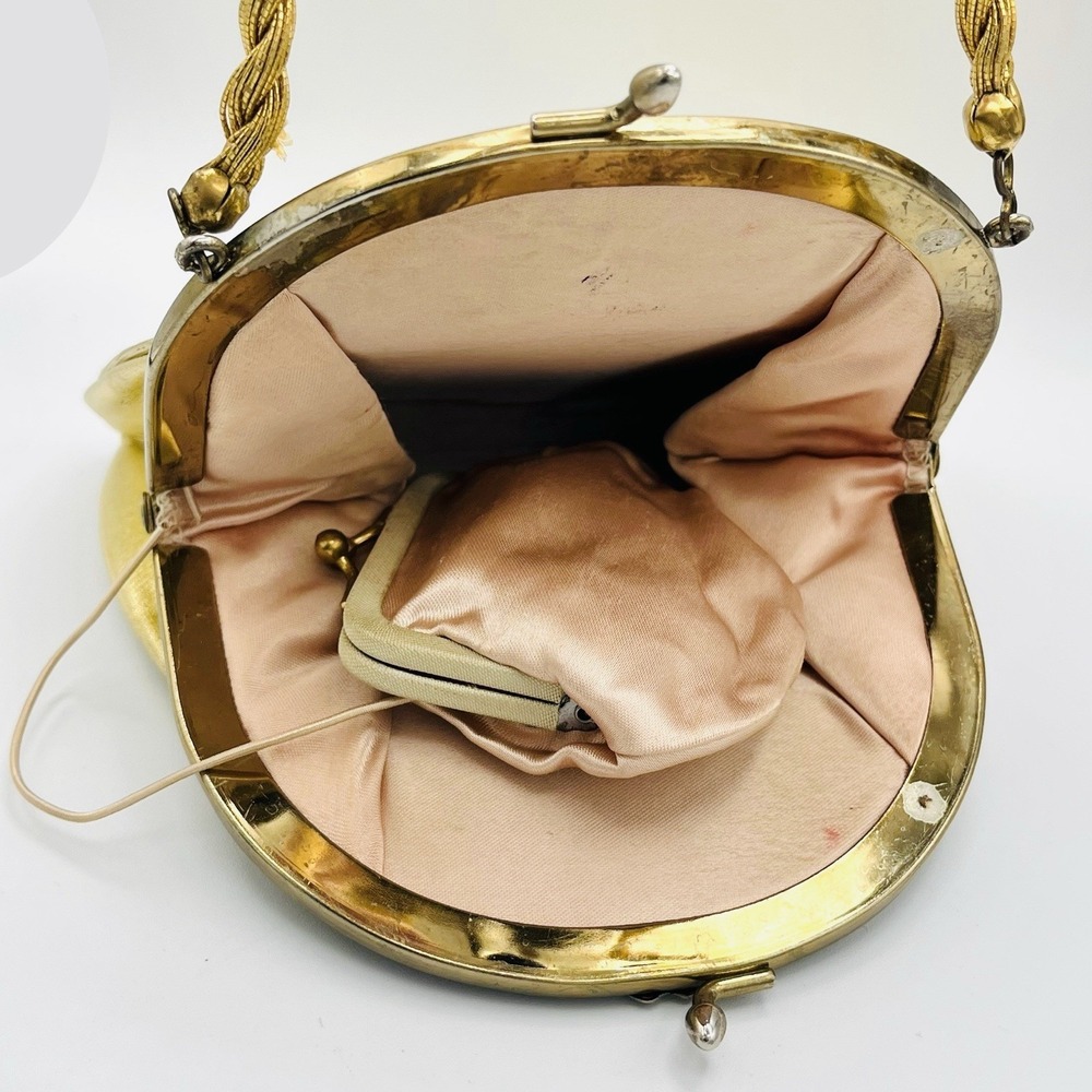 Vintage Harry Levine Evening Bag Gold Amber Stone Matching Coin Purse Kisslock - Picture 6 of 12